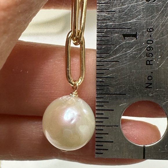 HANDMADE 10mm White Cultured Pearl 14K Paperclip Necklace 19 Inches - Adjustable - Picture 5 of 8